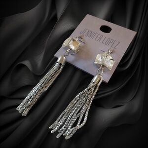 Jennifer Lopez | NWOT Shimmery Silver Tone Crystal Tassel Earrings